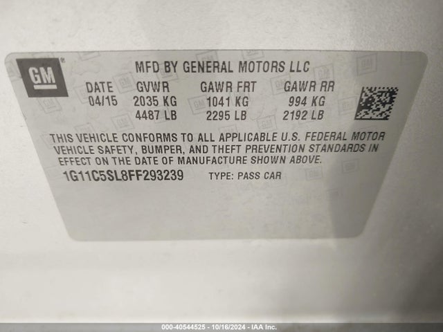 Chevrolet MALIBU 1LT 2015 1G11C5SL8FF293239 Image 9