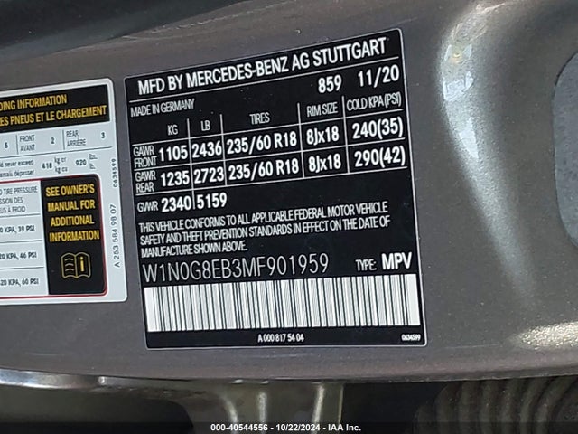 W1N0G8EB3MF901959 Mercedes-Benz Glc 300 4matic Suv