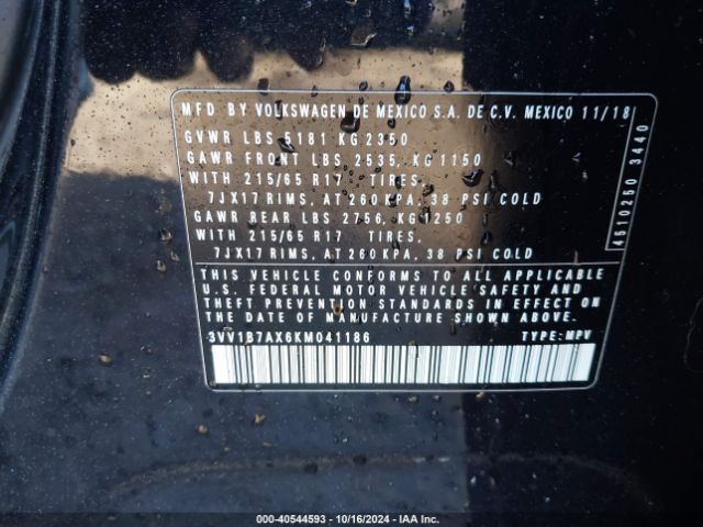 3VV1B7AX6KM041186 Volkswagen Tiguan 2.0t S