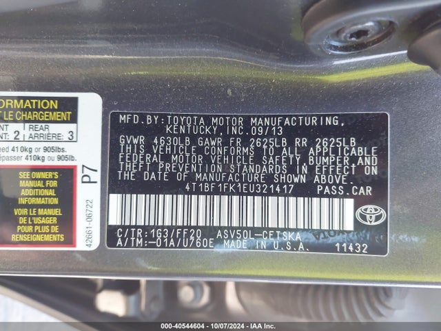 Toyota CAMRY SE 2014 4T1BF1FK1EU321417 Image 9