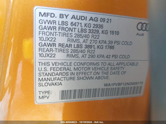 WA1FVBF12ND005170 Audi Q8 Prestige 55 Tfsi Quattro Tiptronic