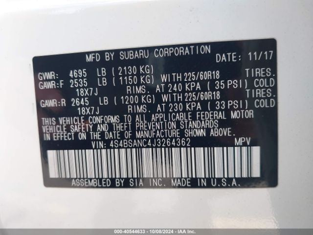 4S4BSANC4J3264362 Subaru Outback 2.5i Limited