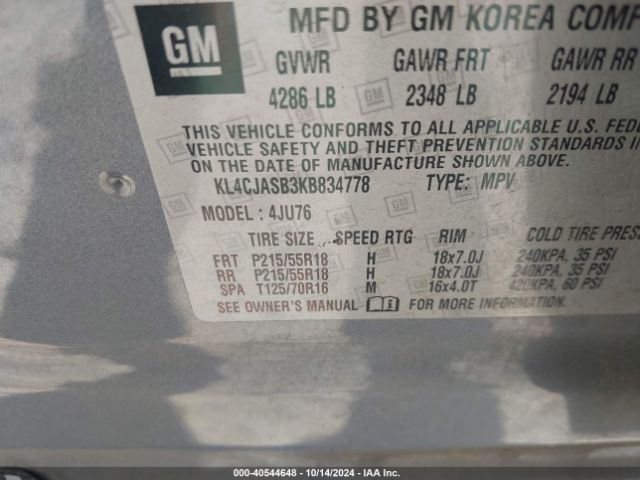 KL4CJASB3KB834778 Buick Encore Fwd Preferred