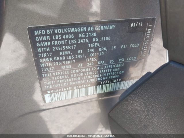 WVGAV7AX8FW590444 Volkswagen TIGUAN SE
