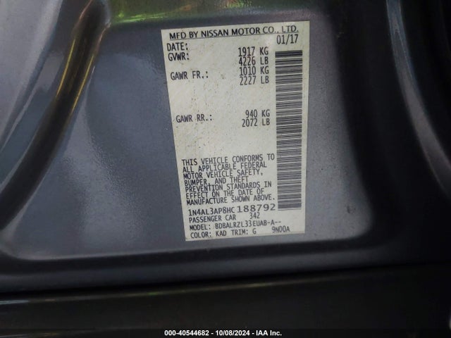1N4AL3AP8HC188792 Nissan Altima 2.5 Sl