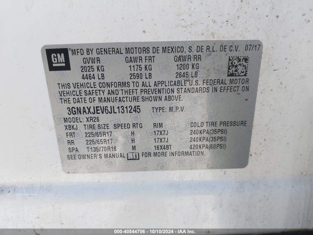 Chevrolet EQUINOX LT 2018 3GNAXJEV6JL131245 Image 9