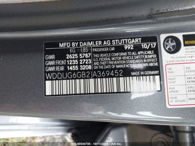 WDDUG6GB2JA369452 Mercedes-Benz S 450 4matic