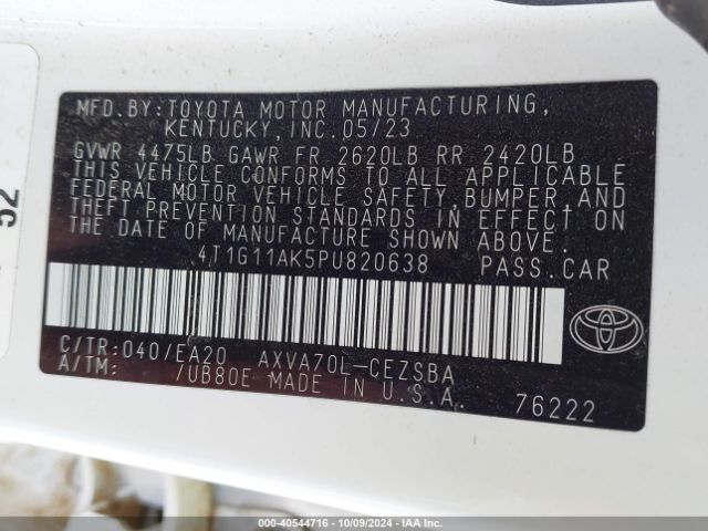 4T1G11AK5PU820638 Toyota CAMRY SE