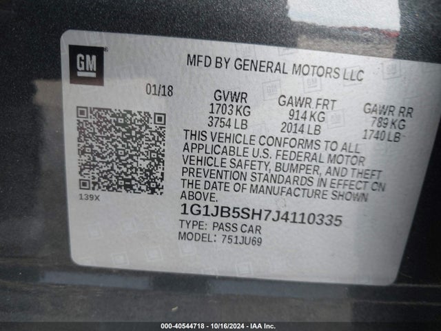 Chevrolet Sonic Ls Auto 2018 1G1JB5SH7J4110335 Image 9