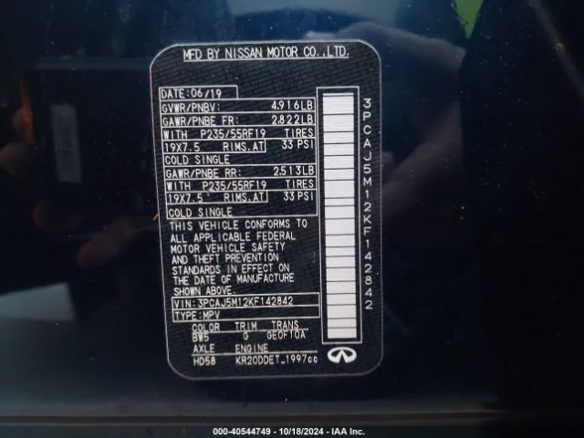 3PCAJ5M12KF142842 Infiniti Qx50 Luxe