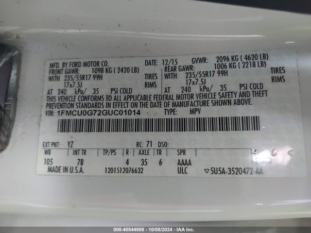 Ford ESCAPE SE 2016 1FMCU0G72GUC01014 Image 9