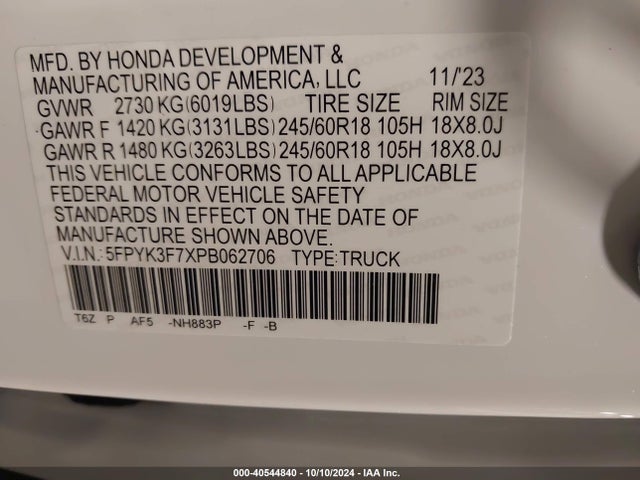 Honda Ridgeline Rtl-e 2023 5FPYK3F7XPB062706 Image 9