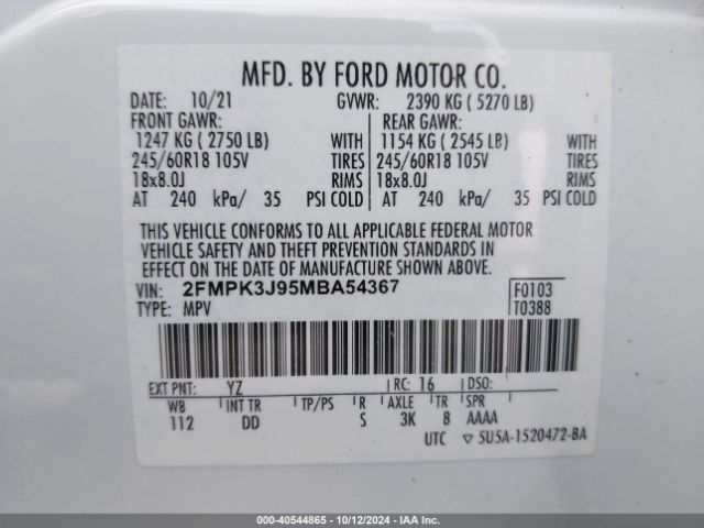 2021 FORD EDGE 2FMPK3J95MBA54367 Photo 8