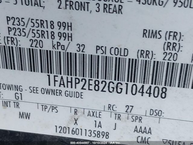 1FAHP2E82GG104408 Ford TAURUS SEL
