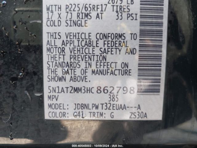 5N1AT2MM3HC862798 Nissan ROGUE S