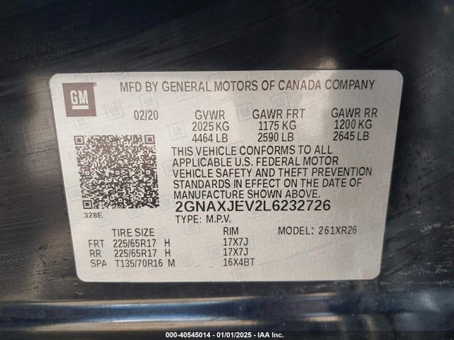 Chevrolet Equinox Fwd 2fl 2020 2GNAXJEV2L6232726 Image 9