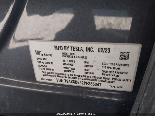 7SAXCBE52PF385047 Tesla Model X Dual Motor All-wheel Drive/standard Range