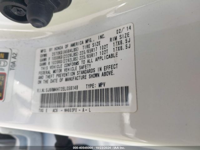 5J6RM4H72EL059149 Honda Cr-v Ex-l