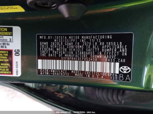 5YFBPRHE0EP053450 Toyota Corolla Le Eco Premium