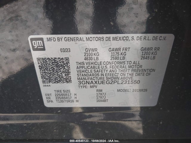 Chevrolet Equinox Awd Lt 2023 3GNAXUEG2PL231550 Image 9