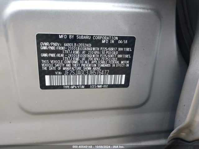 Subaru Forester 2.5i Premium 2018 JF2SJAGC3JH576472 Image 9