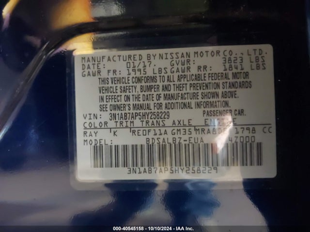 Nissan SENTRA S 2017 3N1AB7AP5HY258229 Image 9