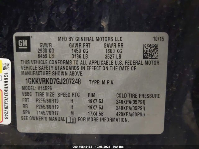 GMC Acadia Slt-1 2016 1GKKVRKD7GJ207248 Image 9