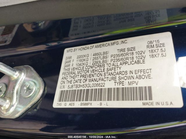 5J8TB3H53GL006622 Acura Rdx Technology   Acurawatch Plus Packages/technology Package