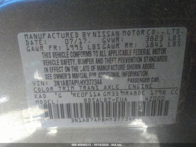 3N1AB7AP8HY377344 Nissan SENTRA S