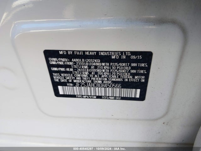 JF2SJAHC8GH450566 Subaru naturally aspirated u5
