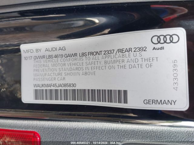 WAUKMAF45JA085830 Audi A4 2.0t Tech Ultra Premium/2.0t Ultra Premium