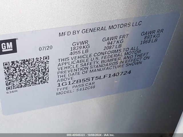 1G1ZB5ST5LF140724 Chevrolet Malibu Fwd Ls