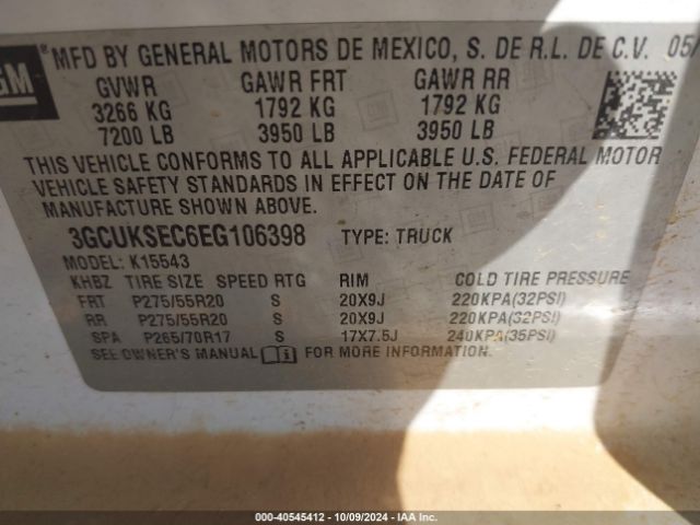 3GCUKSEC6EG106398 Chevrolet Silverado 1500 1lz