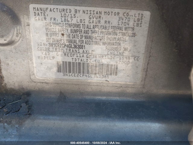 Nissan Versa Note Sv 2016 3N1CE2CP4GL363081 Image 9