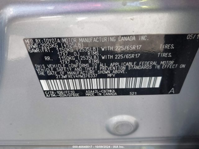 2T3WFREV4HW376337 Toyota Rav4 Xle