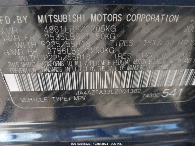 2020 MITSUBISHI OUTLANDER JA4AZ3A33LZ004302 Photo 8