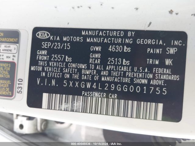 5XXGW4L29GG001755 KIA Optima Sx Turbo