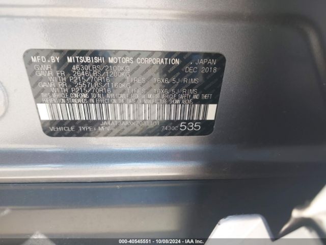 JA4AT3AAXKZ031401 Mitsubishi Eclipse Cross Es