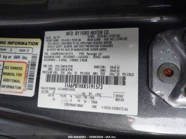 1FA6P8THXK5191573 Ford Mustang Ecoboost Premium