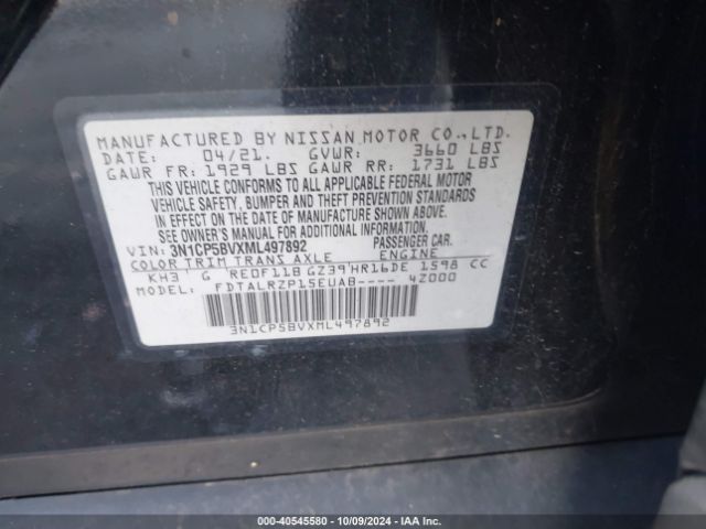 3N1CP5BVXML497892 Nissan Kicks S Xtronic Cvt