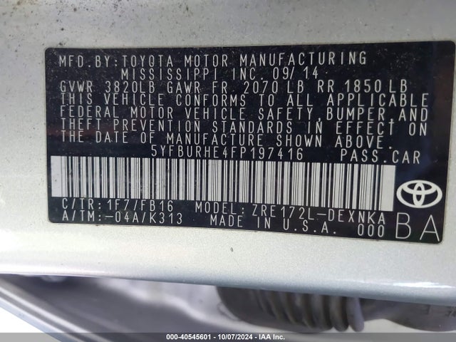 Toyota Corolla Le Plus 2015 5YFBURHE4FP197416 Image 9