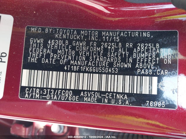 Toyota CAMRY LE 2016 4T1BF1FK6GU550453 Image 9