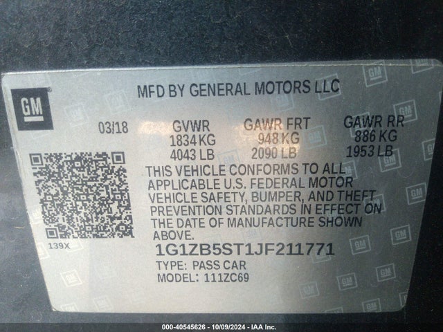 Chevrolet Malibu 1ls 2018 1G1ZB5ST1JF211771 Image 9