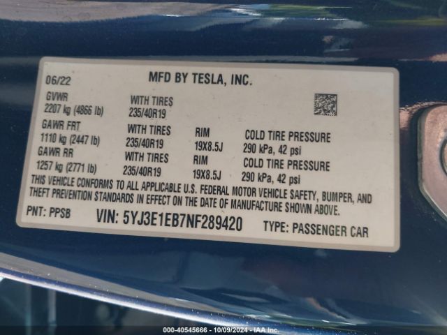 2022 TESLA MODEL 3 5YJ3E1EB7NF289420 Photo 8
