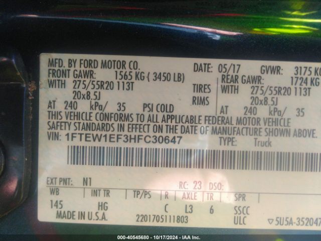 1FTEW1EF3HFC30647 Ford F-150 Lariat