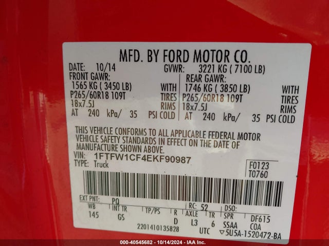 Ford F-150 Xlt 2014 1FTFW1CF4EKF90987 Image 9