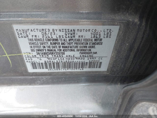 3N1AB8CV6RY209768 Nissan Sentra Sv Xtronic Cvt