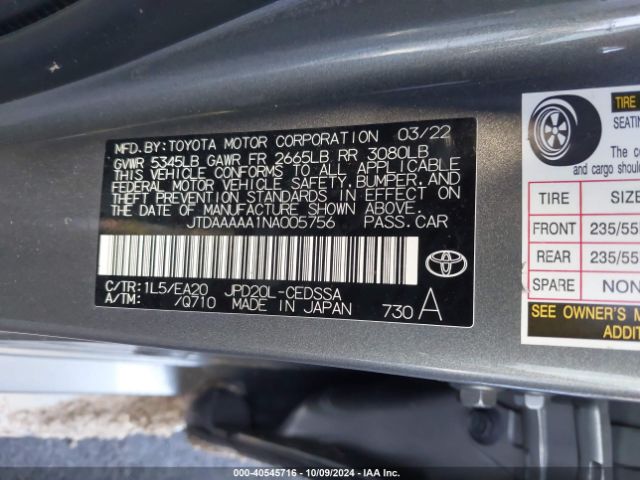 JTDAAAAA1NA005756 Toyota Mirai Xle