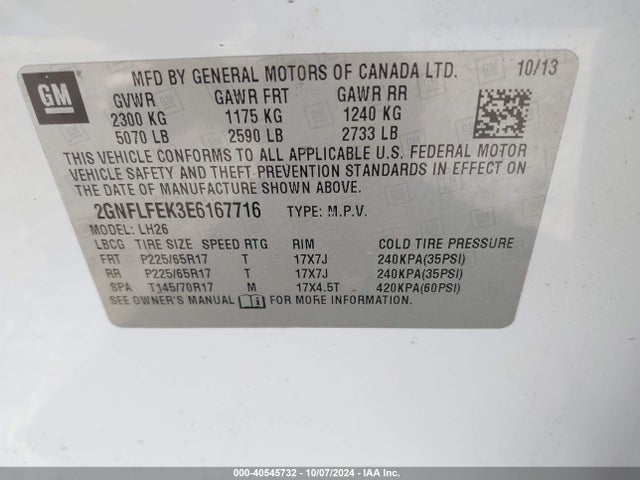 Chevrolet EQUINOX 1LT 2014 2GNFLFEK3E6167716 Image 9