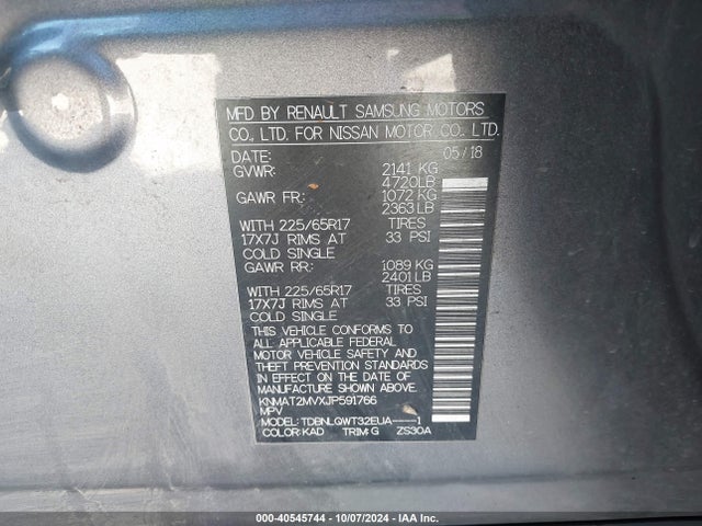Nissan ROGUE SV 2018 KNMAT2MVXJP591766 Image 9